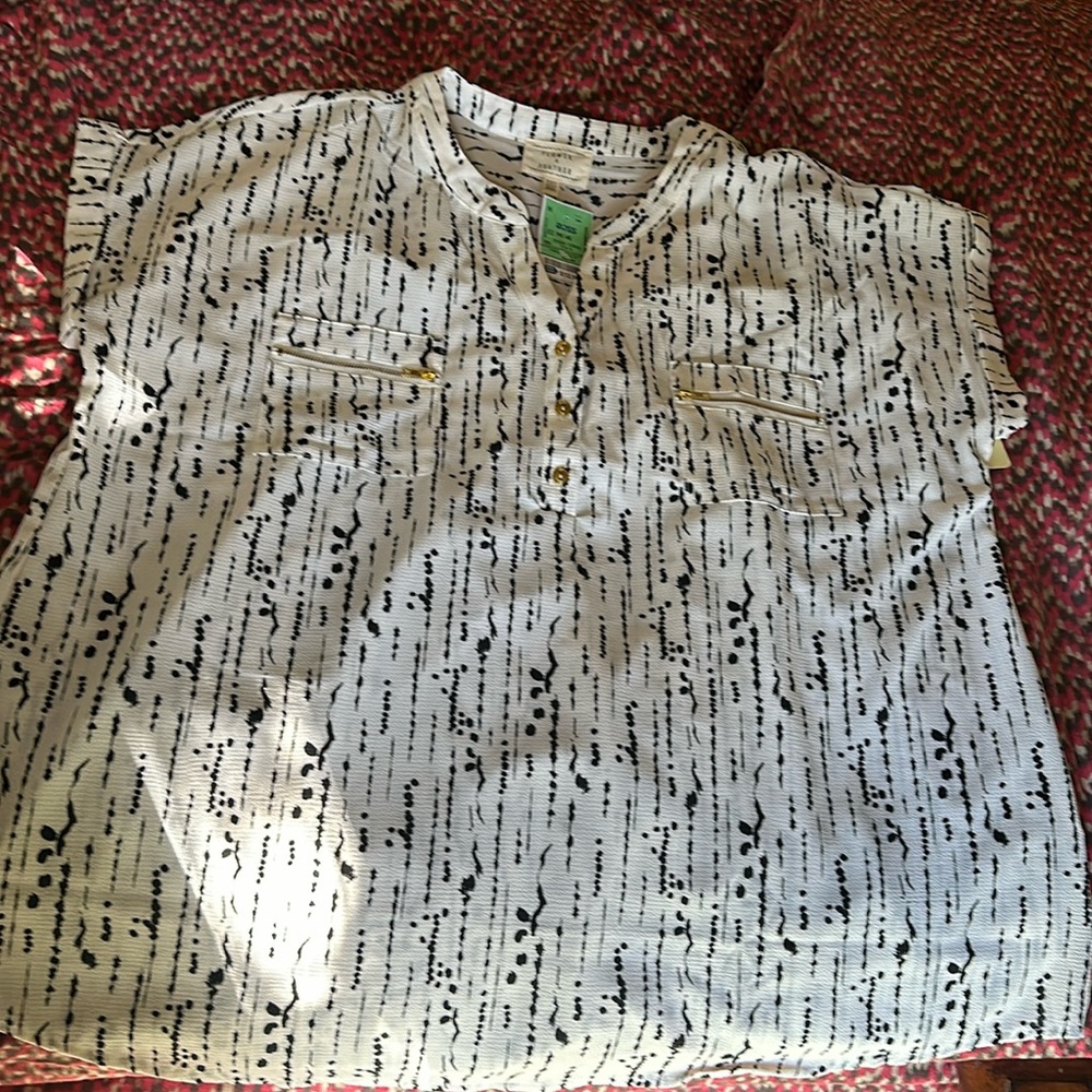 White shirt with black and gold